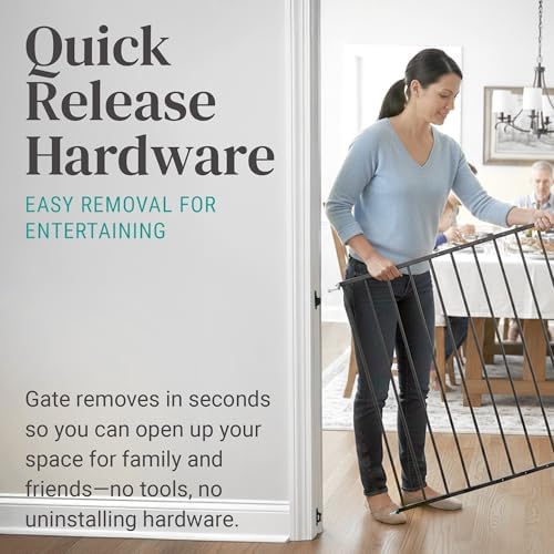 KidCo 24.75-42.5" Safeway Walk Through Baby Gate for Stairs and Doorways | No-Trip Top of Stairs Baby Gate No Bottom Bar | Quick-Release Mounted Hardware for Security and Easy Removal (Black)