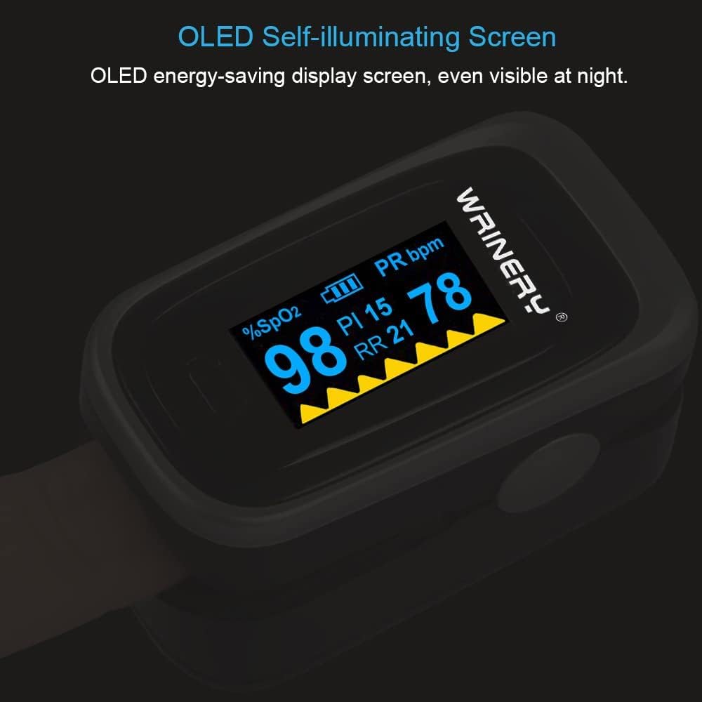 WRINERY Oxygen Saturation Monitor, Pulse Oximeter Fingertip, Oxygen Monitor, O2 Saturation Monitor, OLED Portable Oximetry with Batteries