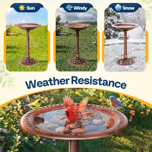 VIVOHOME Bird Bath for Outside, Polyresin Pedestal Birdbath, Green | Weather-Resistant, 20-Inch Bowl, 28-Inch Height, for Outdoor/Garden, Bird-Friendly, Easy to Clean