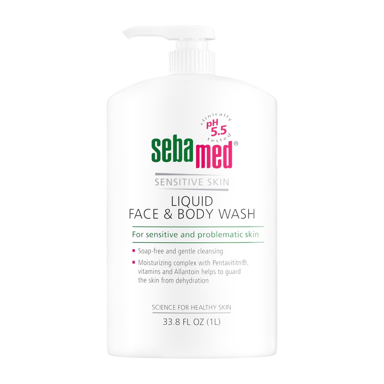 SEBAMED Paraben-Free Face and Body Wash With Pump for Sensitive and Delicate Skin pH 5.5 Ultra Mild Dermatologist Recommended Cleanser 33.8 Fluid Ounces (1 Liter) Set of 2 Value Pack, green