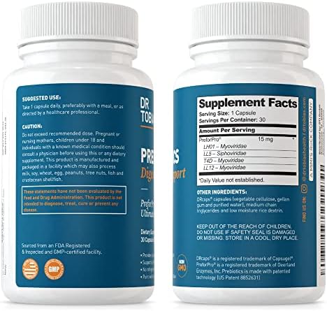 Dr. Tobias Prebiotics, Supports Digestion & Gut Health, Feed Good Probiotic Bacteria, Boost Gut Immune Function, Vegan & Non-GMO Gut Health Supplements for Men and Women, 30 Capsules, 30 Servings