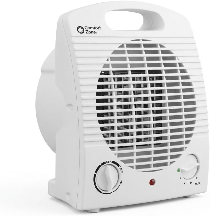 Comfort Zone Indoor Space Heater, Portable, Fan Forced, Electric, Adjustable Thermostat, Overheat Sensor, Safety Tip-Over Switch, & Stay Cool Housing