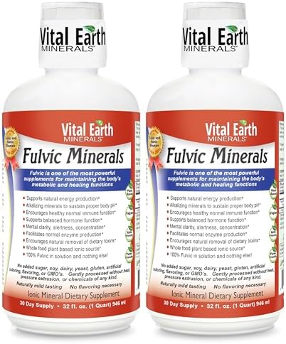 Vital Earth Minerals Fulvic Minerals Liquid – Fulvic Acid Supplement with 70+ Trace Minerals, Electrolytes for Energy & Vitality, 32 Oz + 1 Oz Cup