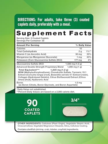 Nature's Truth Glucosamine Chondroitin MSM Complex | 90 Caplets | with Turmeric | Double Strength | Non-GMO & Gluten Free Supplement | with Turmeric