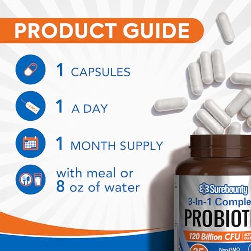 Probiotics 120 Billion CFU, Probiotics for Men & Women, Prebiotics + Digestive Enzymes, Highest Potency, 3-in-1 Complete Probiotic, 30 Capsules