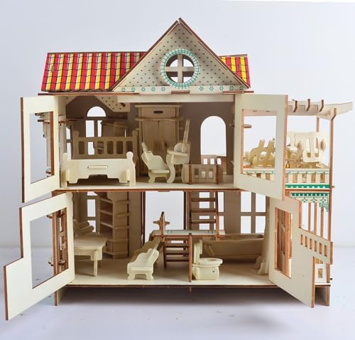 NWFashion Wooden Dream Dollhouse DIY Kits 3D Puzzle for Christmas Party Halloween House (Dream House)
