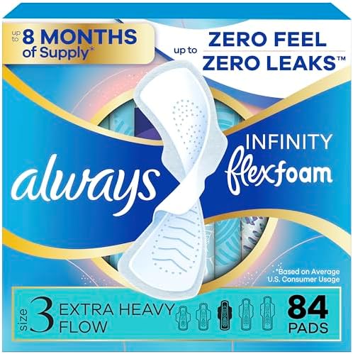 Always Infinity Feminine Pads for Women, Size 3, Extra Heavy Flow, with Wings, Unscented, 28 CT