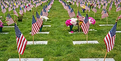 Set of 12, Proudly Made in U.S.A. Small American Flags 4x6 Inch/Small US Flag/Mini American Stick Flag/American Hand Held Stick Flags Spear Top