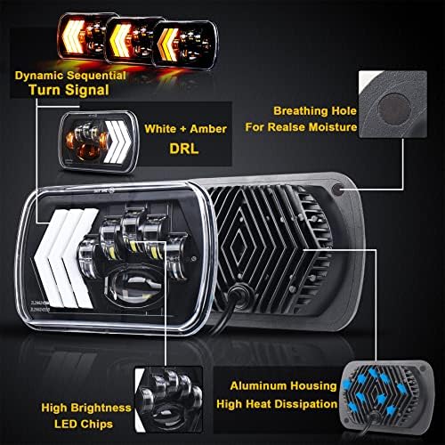 OVOTOR 5x7 7x6 LED Headlights 55W H6054, Triple Arrow DRL Turn Signal