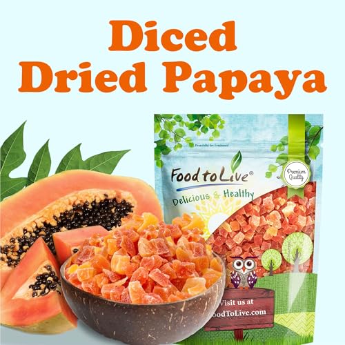 Food to Live Dried Diced Papaya, 10 Pounds Kosher, Vegan, Sweetened, Unsulfured, Bulk