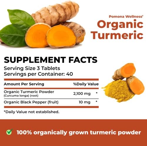 Pomona Wellness Organic Turmeric Supplement 2100 mg, 120 Tablets