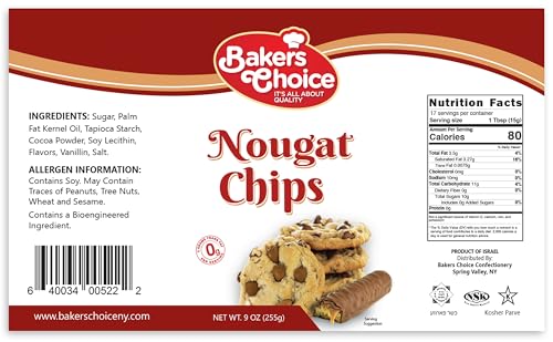 Nougat Flavored Chocolate Chips Non Dairy, Kosher 9 Ounce. Baker’s Choice