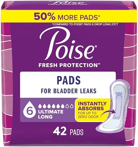 Poise Incontinence & Postpartum Pads for Bladder Leaks, 6 Drop Ultimate Absorbency, Regular Length, 112 Count, Packaging May Vary