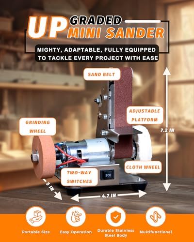 Mini Belt Sander, Electric Small Sander Knife Sharpener, 5"x6.8"x5.5" | Compact Design, Multi-Purpose, Electric Powered, Knife Sharpening, Portable Sander