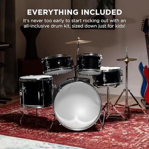Best Choice Products Kids 5-Piece Beginner Drum Set Junior Kit, Starter Percussion w/Cymbals, Pedal, Drumsticks, Stool, Toms, Snare, Hi Hat - Black