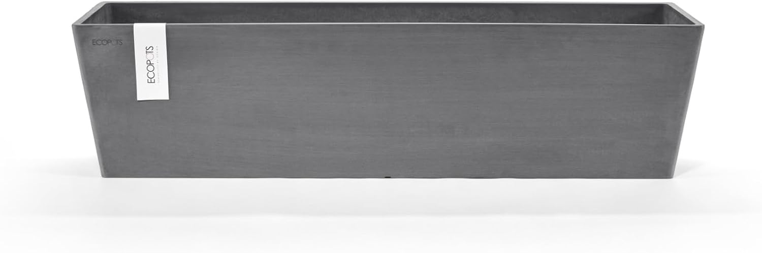 Ecopots Bruges Rectangular Flower Planter, Grey, 21.5" | Modern Style, Durable Recycled-Based Composite Construction, Weather and UV-Resistant, for Indoor/Outdoor Use