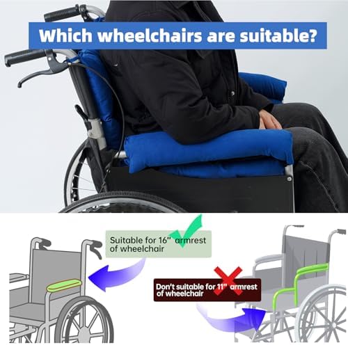 Wheelchair Cushions，Pressure Pain Relief Accessories with Armrest Covers. Supports Coccyx & Back, Non-Slip. Fits 18" Wheelchair with Full Arms, Blue.