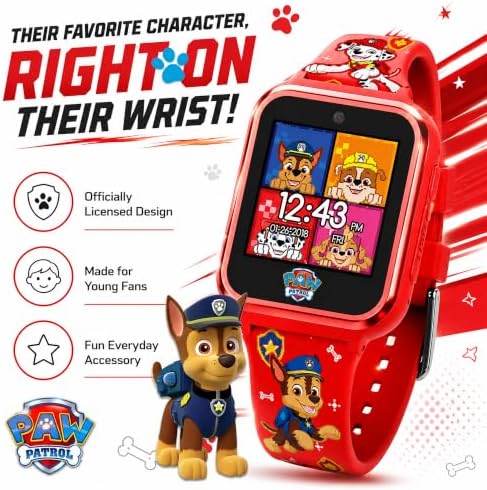 Accutime Paw Patrol Smart Watch with Camera for Kids and Toddlers - Interactive Smartwatch for Boys & Girls Featuring Games, Voice Recorder