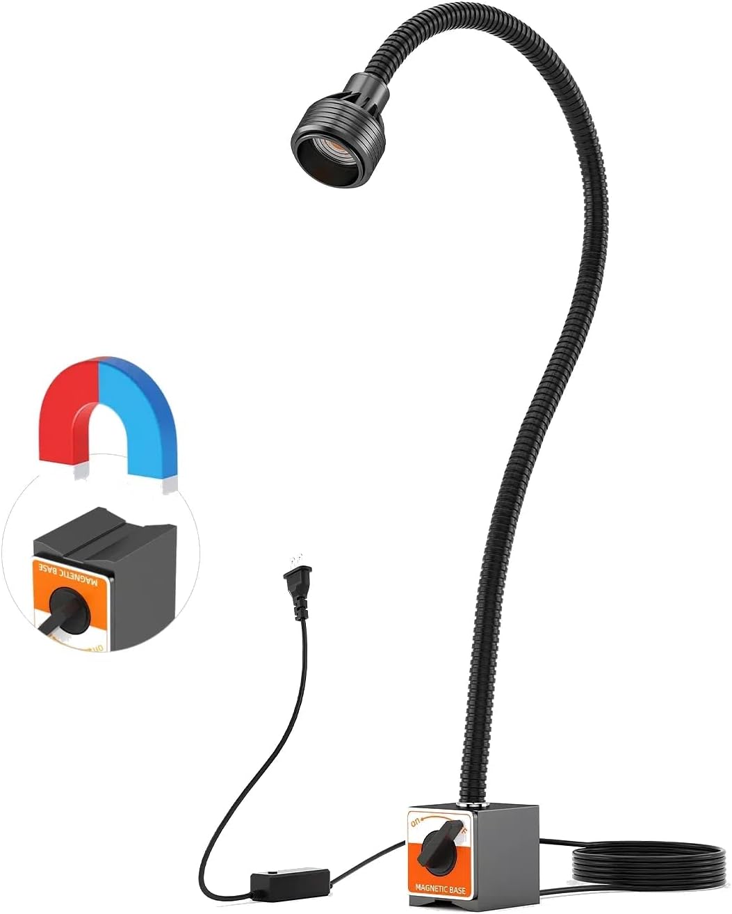 Magnetic Work Light, 9W Led Flexible Gooseneck with Adjustable Magnetic Base for Lathe Machine Milling Drill Press Workbench Industrial Lighting