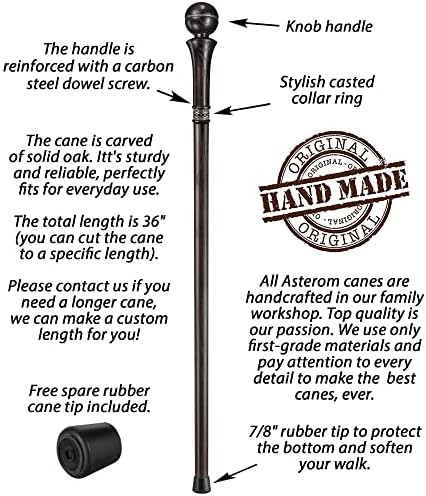 Asterom Wooden Walking Stick for Men and Women - Cool Knob Walking Cane