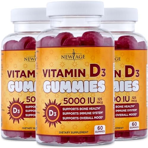 NEW AGE Vitamin D3 5000 IU 125mcg Gummies - Immune Supplement - Non-GMO, Gluten-Free, Dairy-Free, No Gelatin (120 Gummies (Pack of 2))