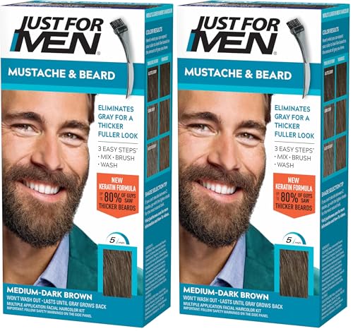 JUST FOR MEN Mustache & Beard Dye, Keratin, Light-Medium Brown M-30 (3 Pk) | Mustache & Beard color light-medium brown designed for facial hair to instantly eliminate gray. Enhanced with keratin.