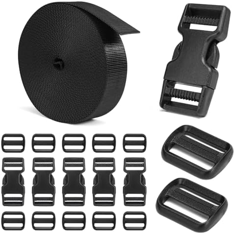 BEYOURD Buckles and Straps Set 1": 6 Yards of Thick Nylon Webbing, 6-Pack Heavy Duty Adjustable Quick Side Release Plastic Buckles