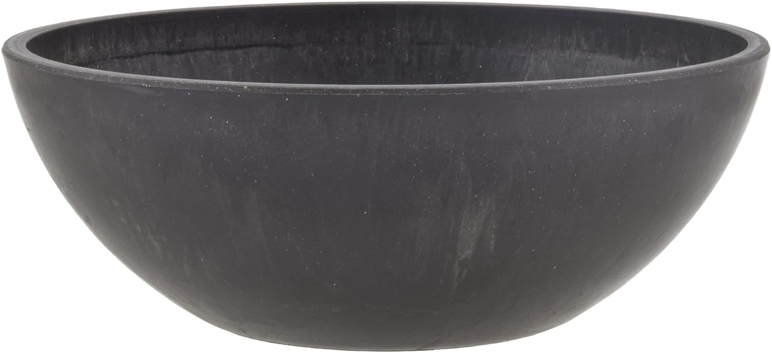 PSW Pot Collection M30DC 12-inch Plastic/Stone/Wood Composite Low Bowl Planter – No Drainage Hole (Drillable), Shallow Indoor/Outer Pot for Succulents, Bonsai, Fairy Gardens, Herbs, Dark Charcoal