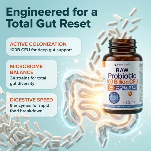 Wholesome Wellness Organic Raw Probiotics 100 Billion CFU, Dr Formulated for Women and Men