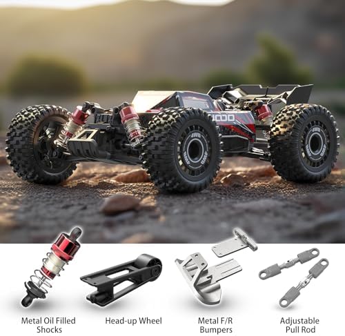 1:16 Fast RC Car, Brushless 42MPH Remote Control Car for Adults - High Speed 4WD RTR RC Truck with 2 LiPo Batteries & DIY Body, JC16EP Red