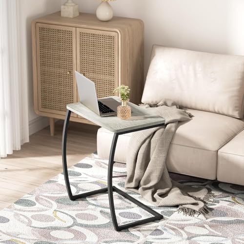 SRIWATANA Walnut C Shaped Side Table, Vintage End Table for Sofa Couch Bed