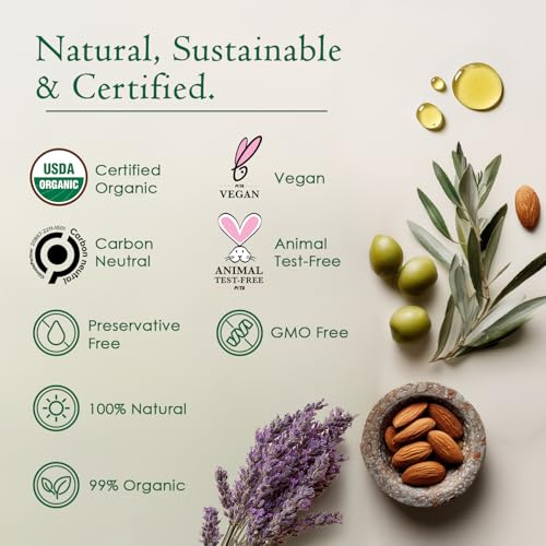 Organic Body & Face Oil for Dry Skin, Hydrating After Shower Moisturizer | Lightweight Nourishing Facial & Body Oil, Natural Cold-Pressed Almond, Olive, Jojoba, Rosehip & Lavender Oils, Vitamin E