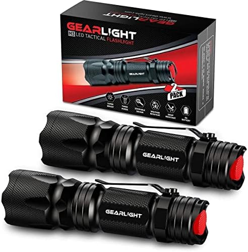 GearLight M3 Mini LED Flashlight - 2 Bright, Small Tactical Flashlights with High Lumens and Pocket Clip for Camping