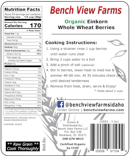 Organic Einkorn Wheat Berries - 3lbs