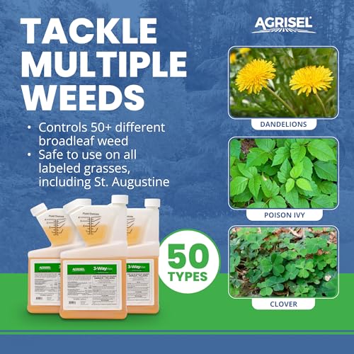 Agrisel 3 Way Max Weed Killer, Eliminate 50+ Weeds, Pet Safe, 128 Ounces | Safe on Grass, Weed Spray, Low Odor, Easy Mixing