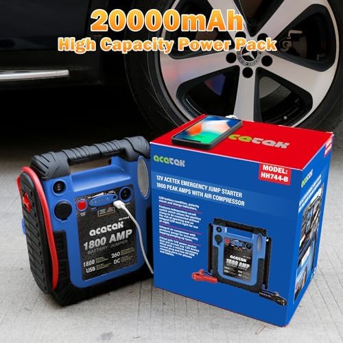 1800 Amp Jump Starter with Air Compressor, acetek Car Battery Jump Starter 260 PSI Tire Inflator