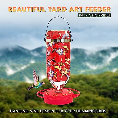 Hummer's Galore Hummingbird Feeders for Outdoors Hanging, Glass, 32 OZ, Vine Design