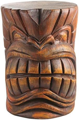 Design Toscano Grand Tiki Face Kanaloa Teeth Indoor/Outdoor Side Table Statue, Patio, Bar, Den, 20 inch tall, Cast Stone Resin, Woodtone Finish