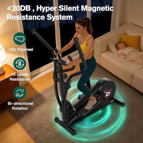 pooboo Elliptical Machine, Elliptical Exercise Machine with 16-Level Resistance&Quiet Magnetic Driving System, Elliptical Machine for Home with LCD Monitor&15.5-17IN Stride, 350LBS Weight Capacity
