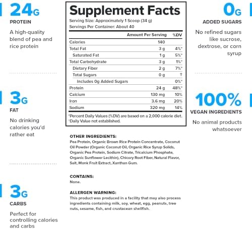 LEGION Plant+ Vegan Protein Powder, Chocolate - Rice and Pea, Plant Based Protein Blend. Gluten Free, GMO Free, Naturally Sweetened and Flavored, 20 Servings, (Chocolate)