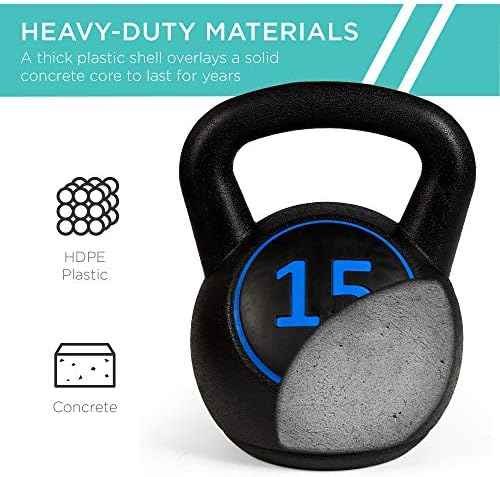 Best Choice Products 3-Piece Kettlebell Set with Storage Rack, HDPE Coated Exercise Fitness Concrete Weights for Home Gym, Strength Training