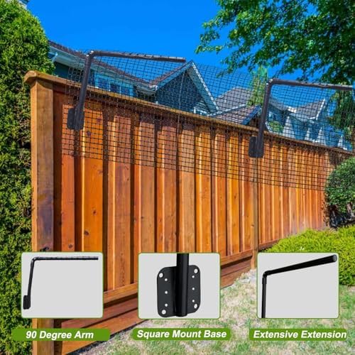50FT Cat-Proof Fence Topper System 24" Horizontal Outreach Steel Extender Anti-Climb Conversion Kit for Brick/Wood/Vinyl/Metal Fences Pet Safe