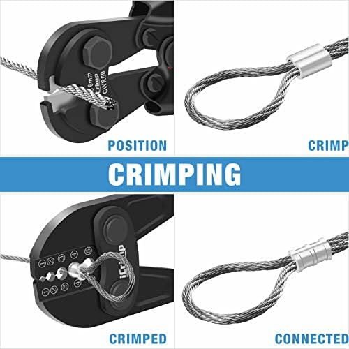 iCrimp Wire Rope Crimping Tool for Aluminum Loop Sleeve, Two Barrel Ferrule, Oval Sleeves, 3/64 in to 1/8 in, Swaging Tool Kit with Wire Rope Cutter