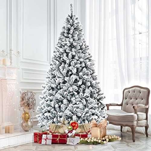 ReunionG 7.5FT Snow Christmas Tree, Artificial Flocked Hinged Pine Tree, Holiday Decoration Tree with Premium PVC Needles and Solid Metal Stand