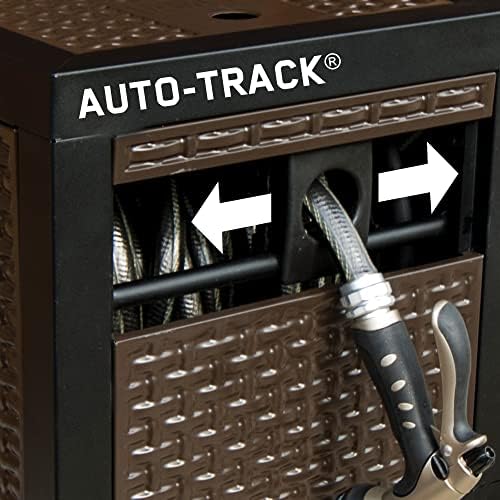 AMES NeverLeak Hose Reel Cabinet Box, 100 Ft. Capacity, Decorative with Wicker Look, Auto Track Rewinding, Black Metal