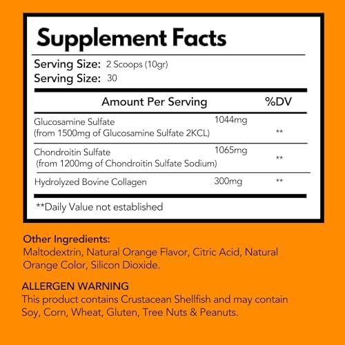 Arymar Glucosamine Chandroitin Powder (1500mg/1200mg) - Joint Health Support Supplement - Helps Maintain Mobility & Flexibility - High Absorption Formula - 300g (10.5 oz)