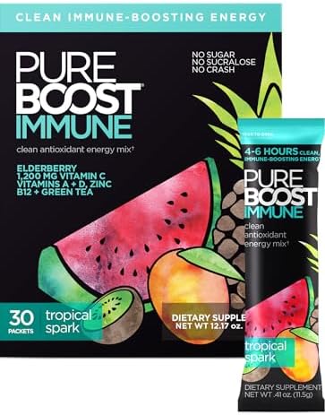 Pureboost Sugar-Free Immune Clean Energy Booster Drink Mix, Combo Pack 30ct