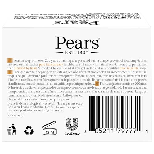Pears Soap, Pure & Gentle with Natural Oils, 2-Pack – Transparent Amber Glycerin Soap for Pampered, Glowing Skin, 3.53 Oz Ea
