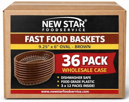 New Star Foodservice Fast Food Baskets, 9 1/4 x 6 Inch Oval, Set of 36, Brown