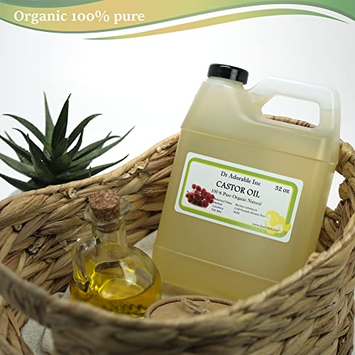 Dr Adorable - 32 Oz - Castor Oil - Pure Organic Cold Pressed Hexane Free | Premium Natural Moisturizing for Skin Hair Massage DIY Beauty